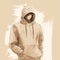 Sepia Tone Hoodie Wearing Man Illustration With Sketchy Style