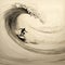 Sepia Tone Surfer Riding Maelstrom: Detailed Fantasy Illustration