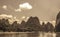 Sepia view of summer scenery of Li River in China