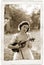 Sepia Violin Girl Antique Post