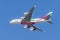 September 1, 2019 Burlingame / CA / USA - Emirates Airbus A380 aircraft with Expo 2020 Dubai livery doing a fly over before