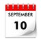 September 10 - Calendar Icon. Vector illustration of one day of month.