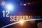 September 12nd. Day 12 of month, Calendar date. The spaceship near earth globe planet with sunrise and calendar day. Elements of