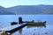 September 13 2023 - Lake Prespa, Albania: Tourists enjoy a boat trip with albanian fishermen