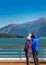 September 14, 2018 - Juneau, AK: Cruise ship couple enjoying view at Taku Inlet.