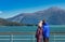 September 14, 2018 - Juneau, AK: Cruise ship couple enjoying view at Taku Inlet.