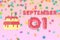 september 1st. Day 1 of month, Birthday greeting card with date of birth and birthday cake. autumn month, day of the year concept