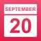 September 20. White calendar on a  colored background. Day on the calendar. Twentieth of september. Illustration.