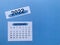 September 2022 white calendar with blue background. 2022 new year concept