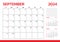 September 2024 Calendar. Week start on Sunday. Desk calendar 2024 design, simple and clean design, Wall calendar for print,