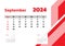 September 2024 Calendar. Week start on Sunday. Desk calendar 2024 design, simple and clean design, Wall calendar for print,