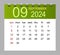 September 2024. Vector monthly calendar template 2024 year in simple style for template design
