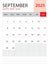 September 2025, Calendar 2025 template vector on red background, week start on monday, Desk calendar 2025 year, Wall calendar