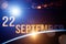 September 22nd. Day 22 of month, Calendar date. The spaceship near earth globe planet with sunrise and calendar day. Elements of