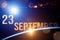 September 23rd. Day 23 of month, Calendar date. The spaceship near earth globe planet with sunrise and calendar day. Elements of