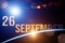 September 26th. Day 26 of month, Calendar date. The spaceship near earth globe planet with sunrise and calendar day. Elements of