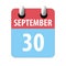 september 30th. Day 30 of month,Simple calendar icon on white background. Planning. Time management. Set of calendar icons for web