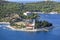 September 5, 2019 : Aerial view on town, Prilovo Peninsula in the Adriatic Sea, Vis, Vis Island, Croatia