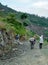 September 9th 2021 Uttarakhand INDIA. Hikers with backpacks and walking sticks on a Himalayan trek