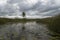 September aftenoon background of forest and White lake, Estonian nature.