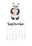 September calendar with panda template