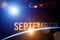 September. Month, Calendar month.The spaceship near earth globe planet with sunrise and calendar day. Elements of this image