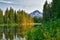 September seasons with Mt Hood reflecting in Trillium Lake