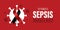 September is Sepsis Awareness Month web banner. Social media poster. Featuring red and black ribbon with text