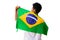 September seven, Brazil Independence Day. Black man holds Brazilian flag 