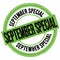 SEPTEMBER SPECIAL text written on green-black round stamp sign