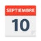 Septiembre 10 - Calendar Icon - September 10. Vector illustration of Spanish Calendar Leaf