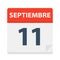 Septiembre 11 - Calendar Icon - September 11. Vector illustration of Spanish Calendar Leaf