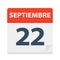 Septiembre 22 - Calendar Icon - September 22. Vector illustration of Spanish Calendar Leaf