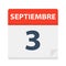 Septiembre 3 - Calendar Icon - September 3. Vector illustration of Spanish Calendar Leaf
