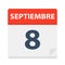 Septiembre 8 - Calendar Icon - September 8. Vector illustration of Spanish Calendar Leaf
