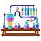 The sequence of chemical color reactions, stages of created of magic potions isolated on white background. Vector