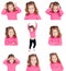 Sequence of images of a pretty girl with different gestures