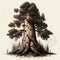 Sequoia Tree, Giant Pine, Redwood Park with Sequoia Tree Drawing Imitation, Generative AI Illustration