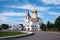 Seraphim of Sarov temple against the blue sky in summer in the Northern Park of Khabarovsk