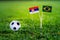 Serbia - Brazil, Group E, Wednesday, 27. June, Football, World Cup, Russia 2018, National Flags on green grass, white football bal
