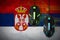 Serbia flag and two mice with backlight. Online cooperative games. Cyber sport team