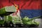 Serbia heavy military armored vehicles concept on the national flag background. 3d Illustration