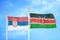 Serbia and Kenya two flags on flagpoles and blue sky