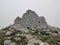 Serbia Mountain top Rtanj foggy weather remains of ruined chapel