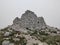 Serbia Mountain top Rtanj foggy weather remains of ruined chapel