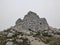 Serbia Mountain top Rtanj foggy weather remains of ruined chapel