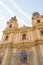 Serbia Subotica, March 2019. Cathedral of St. Theresa of Avila rises against the sky, vertical photo