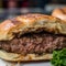 Serbian Pljeskavica: Mouthwatering and Juicy Grilled Meat Patty with Toppings on a Bun