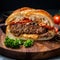 Serbian Pljeskavica: Mouthwatering and Juicy Grilled Meat Patty with Toppings on a Bun