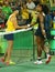 Serena Williams of United States (R) congratulates Elena Svitolina of Ukraine after loss at round three match